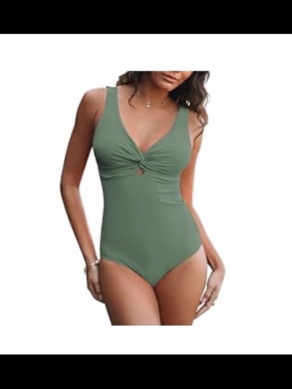 Women’s Olive Green Twist Front One-Piece Swimsuit